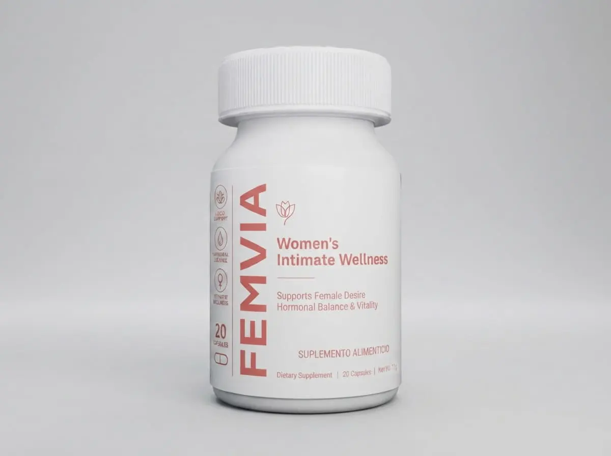 Frasco de suplemento femenino con extractos vegetales
