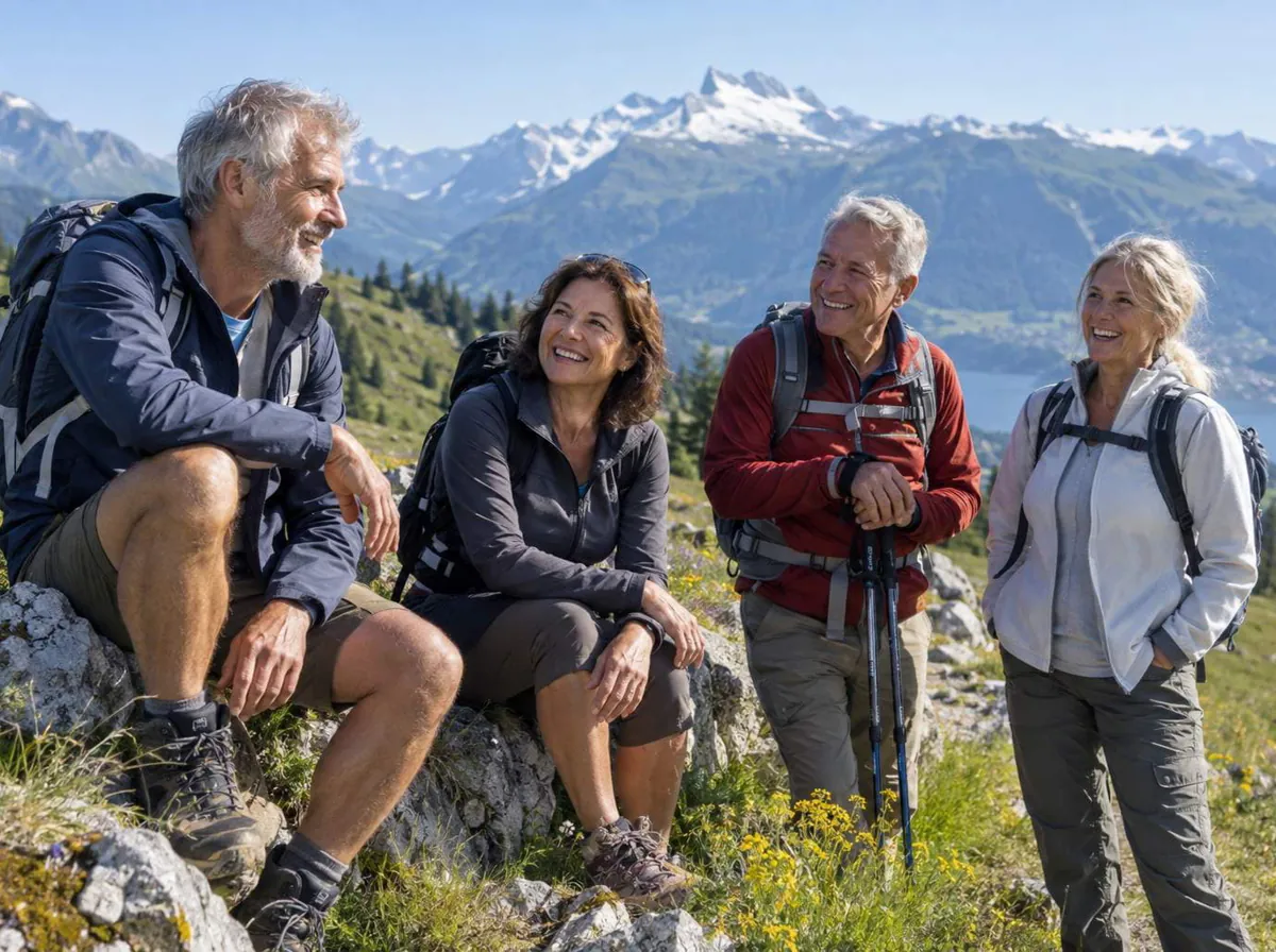 Wandergruppe in den Bergen bei einer Rast