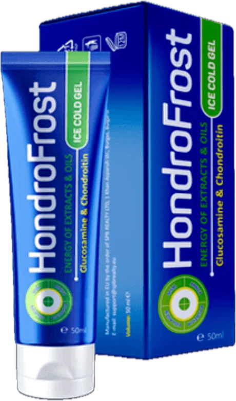 Hondrofrost Ice Cold Gel: blaue Tube mit 50 ml vor der passenden Faltschachtel